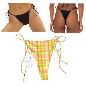 Skatie Elsa Suva Plaid String Swim Bikini Bottoms Size Large NEW with Tags